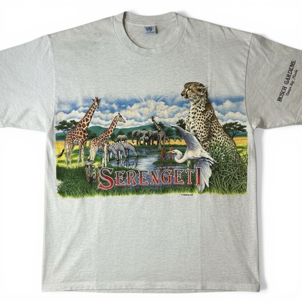 Vintage Serengeti Wrap Tee Busch Gardens Safari Animal Cal Cru Single Stitch XL